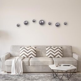 Hand crafted blown glass wall spheres and clouds sofa