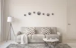 Hand crafted blown glass wall spheres and clouds sofa